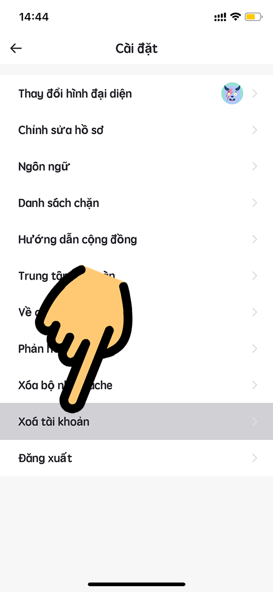 Nhấn chọn Xo&aacute; t&agrave;i khoản