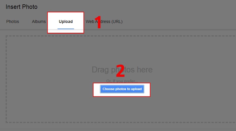 Chọn mục Upload và nhấn nút Choose photo to upload