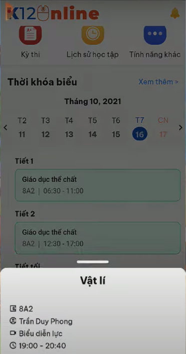 Chọn lớp học muốn chia sẻ m&agrave;n h&igrave;nh tr&ecirc;n K12Online