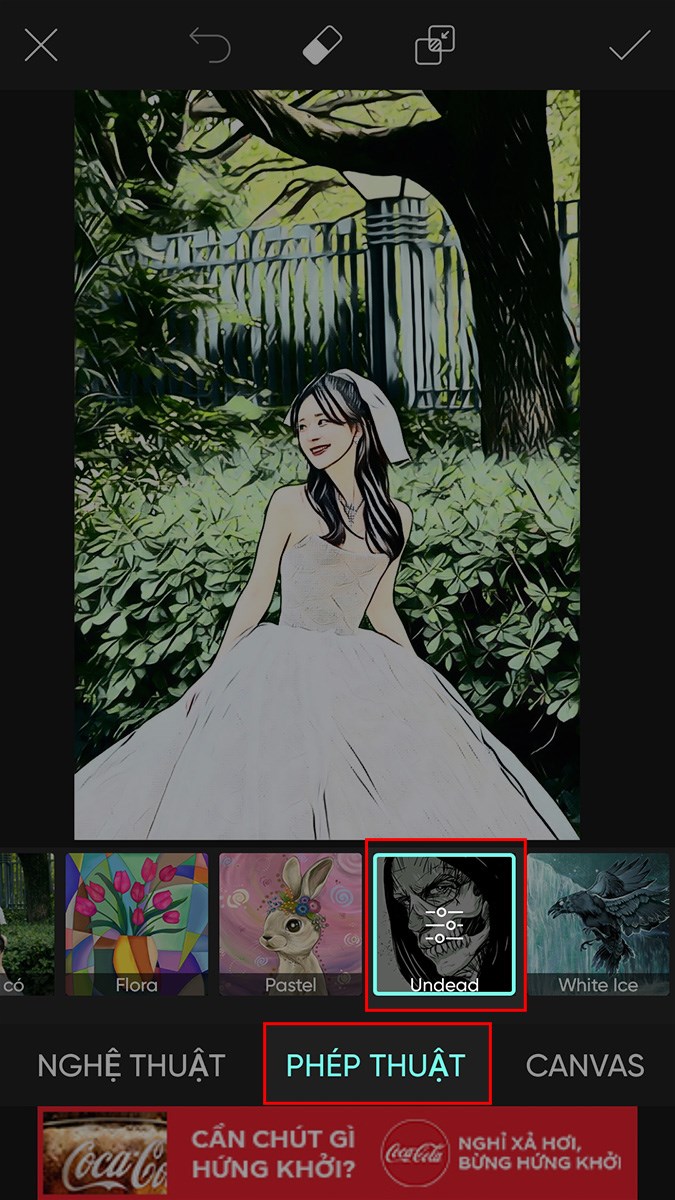 Chọn PH&Eacute;P THUẬT > Chọn hiệu ứng chuyển ảnh th&agrave;nh anime m&agrave; bạn muốn sử dụng