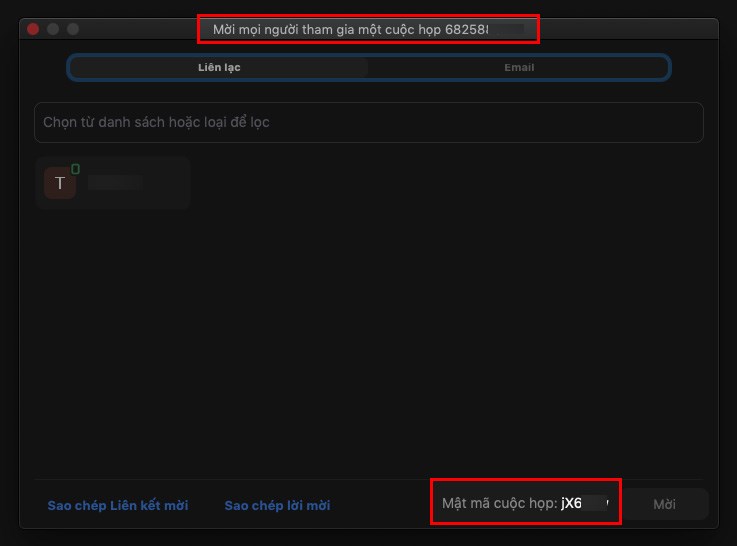 Tại đ&acirc;y sẽ xuất hiện ID v&agrave; pass ph&ograve;ng Zoom