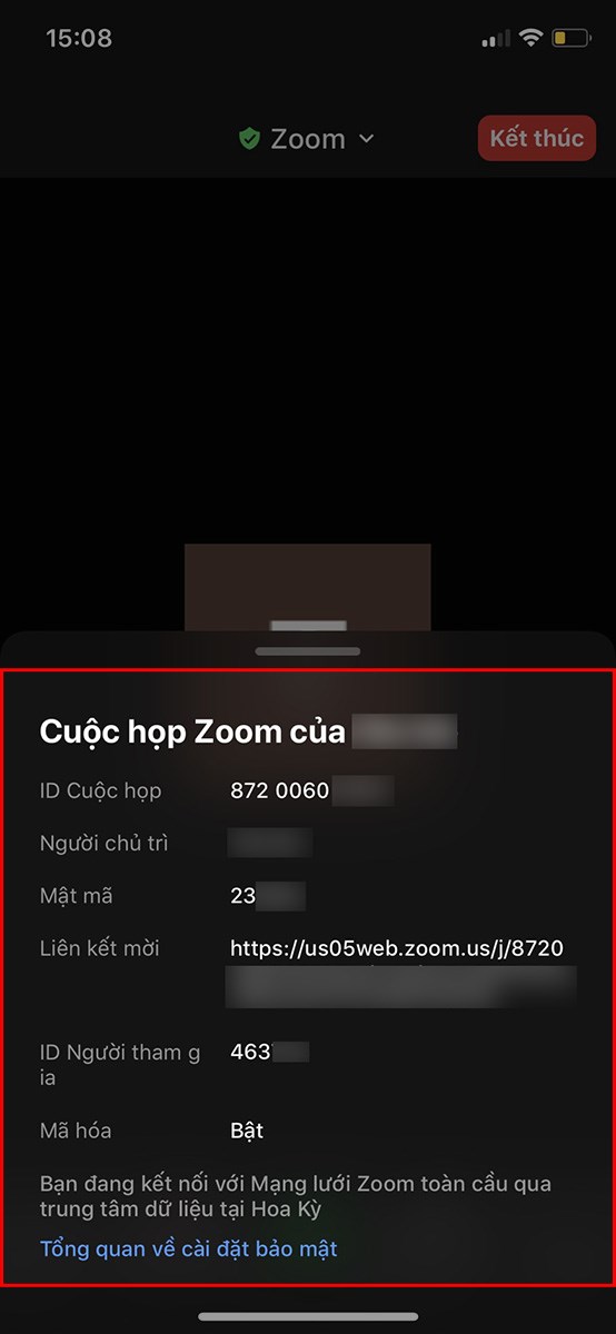 Tại đ&acirc;y sẽ xuất hiện ID v&agrave; mật khẩu ph&ograve;ng Zoom