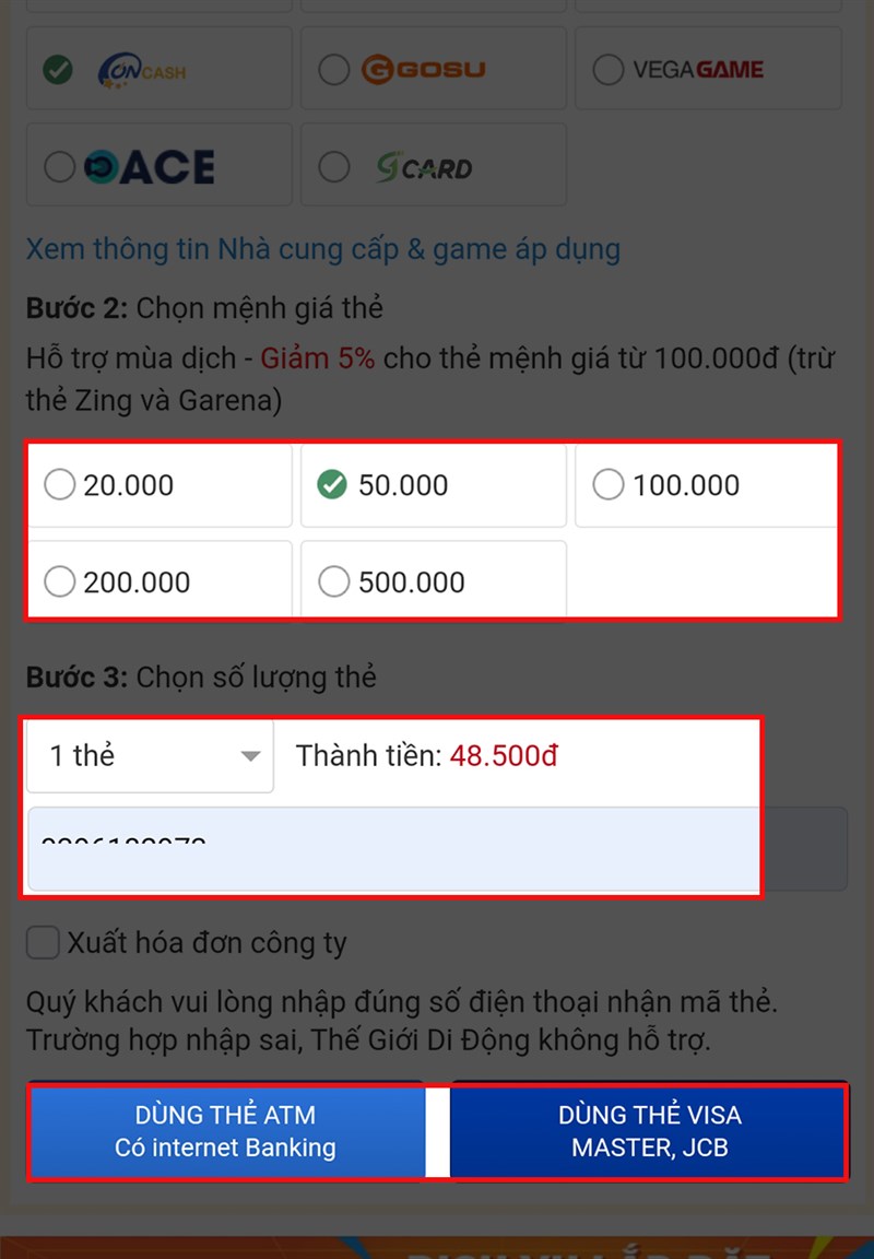 Chọn phương thức thanh toán