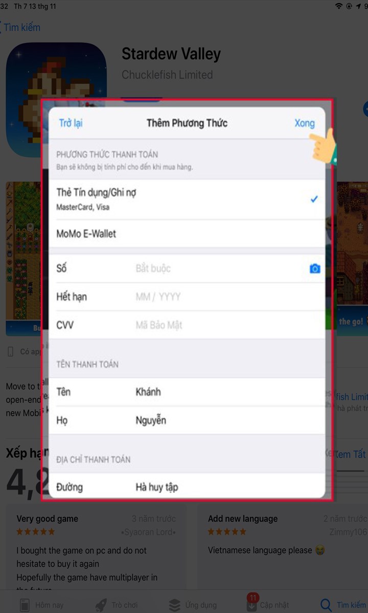 Điền th&ocirc;ng tin thanh to&aacute;n