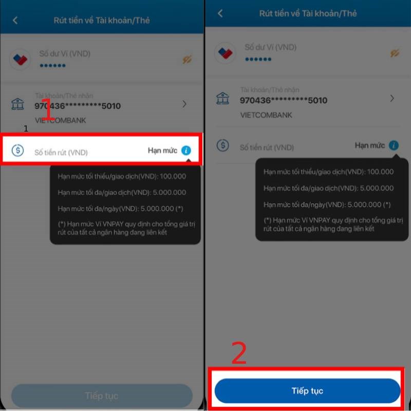 Nhập số tiền v&agrave; nhấn Tiếp tục