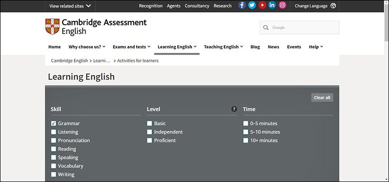 Cambride Grammar Online: Website học ngữ ph&aacute;p tiếng Anh trực tuyến