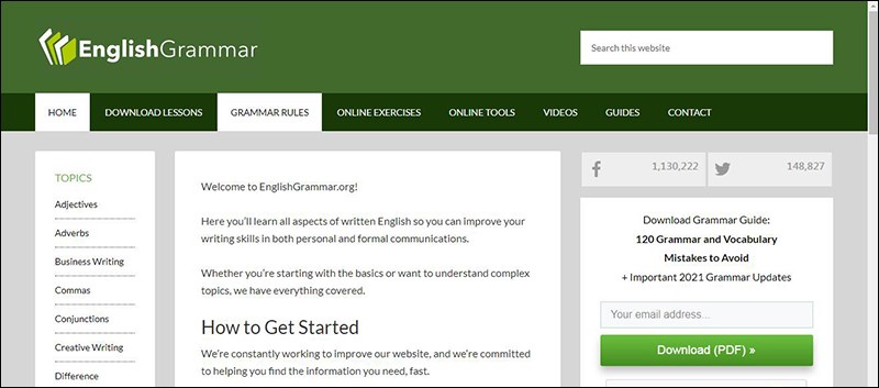 English Grammar: Website học ngữ ph&aacute;p tiếng Anh trực tuyến