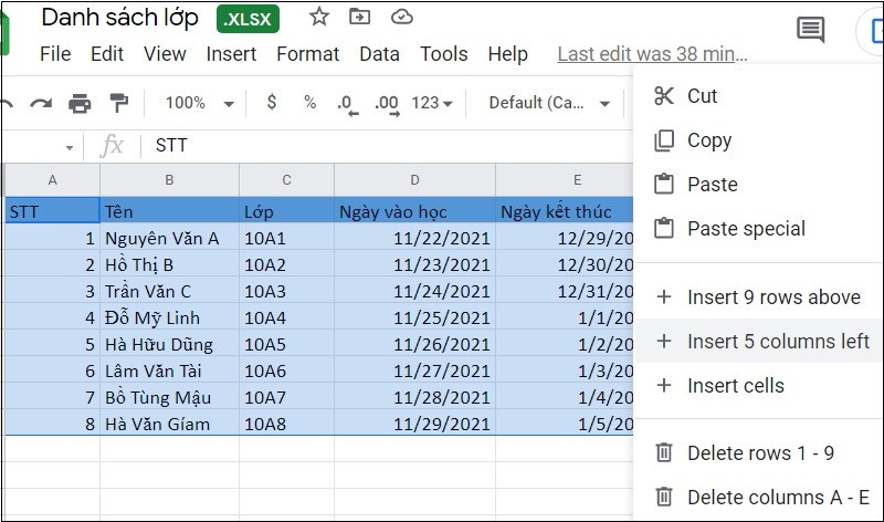 Xem file Excel được hiển thị dưới dạng trang Google Sheet