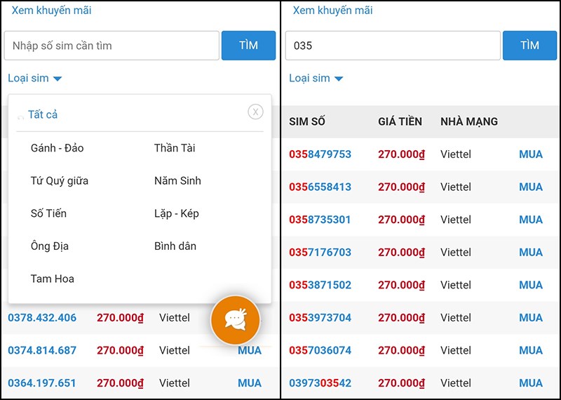 T&igrave;m sim số đẹp hoặc sim theo đầu số