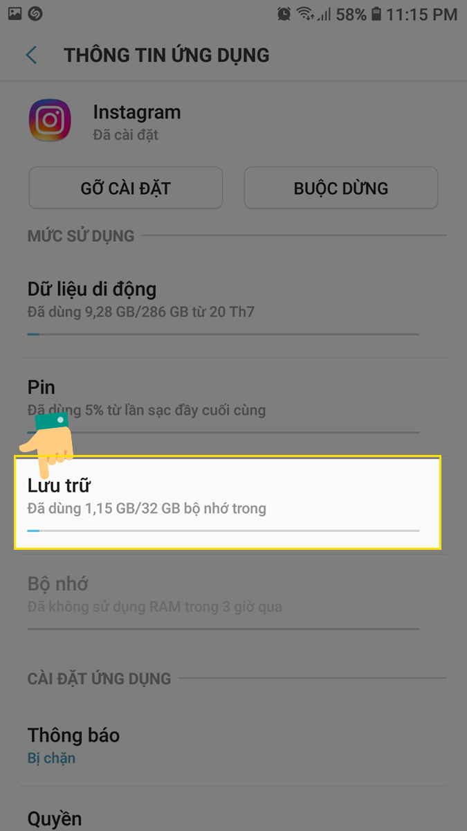 Vào mục Lưu trữ của Ứng dụng 