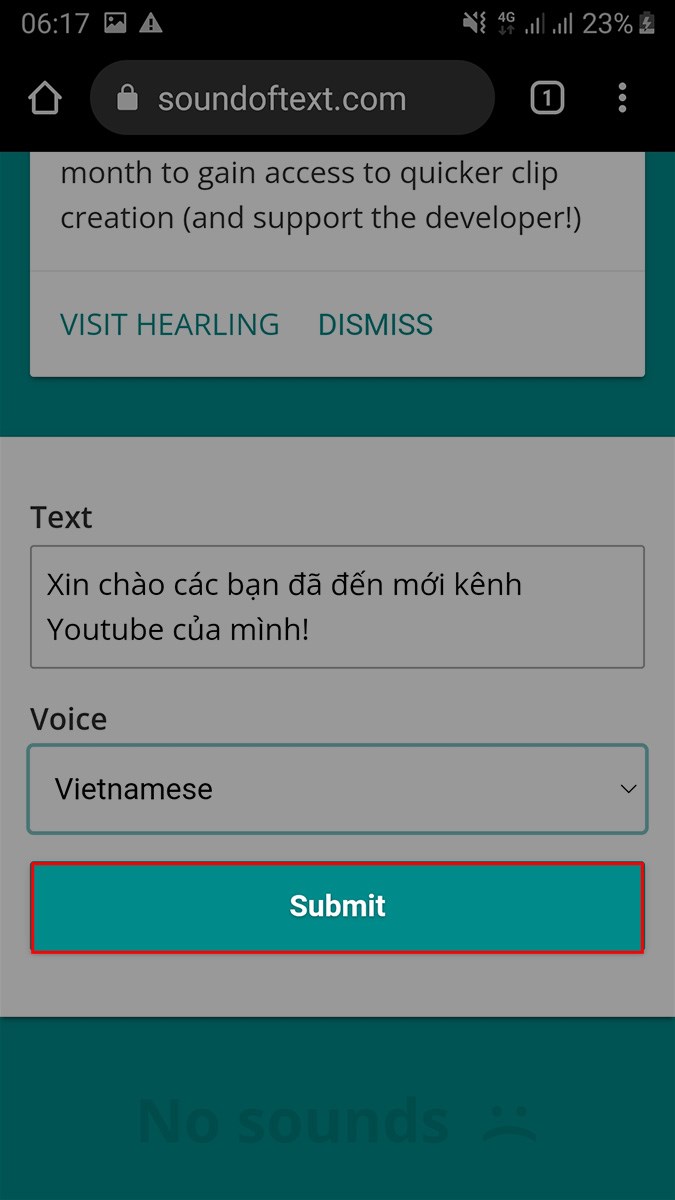 Chọn Submit