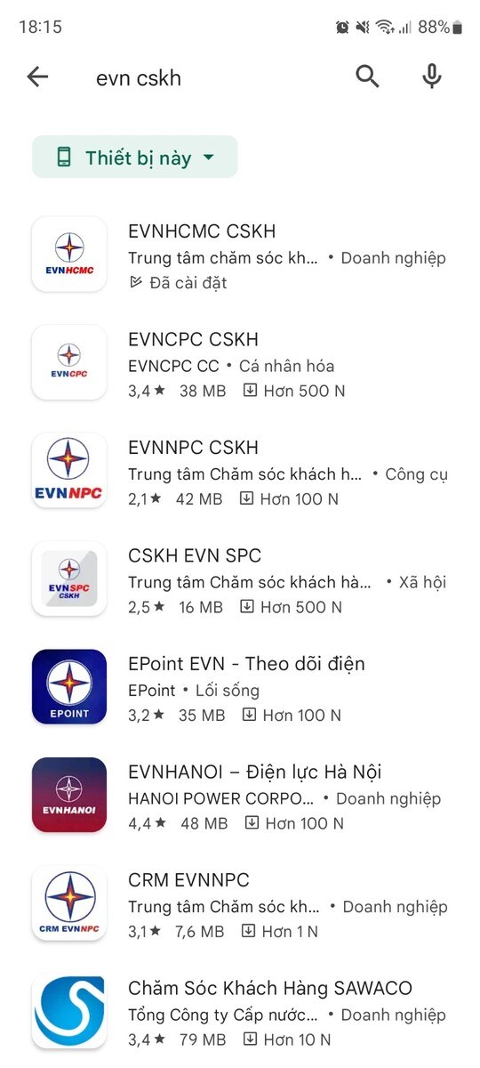 Tìm và tải ứng dụng CSKH của EVN