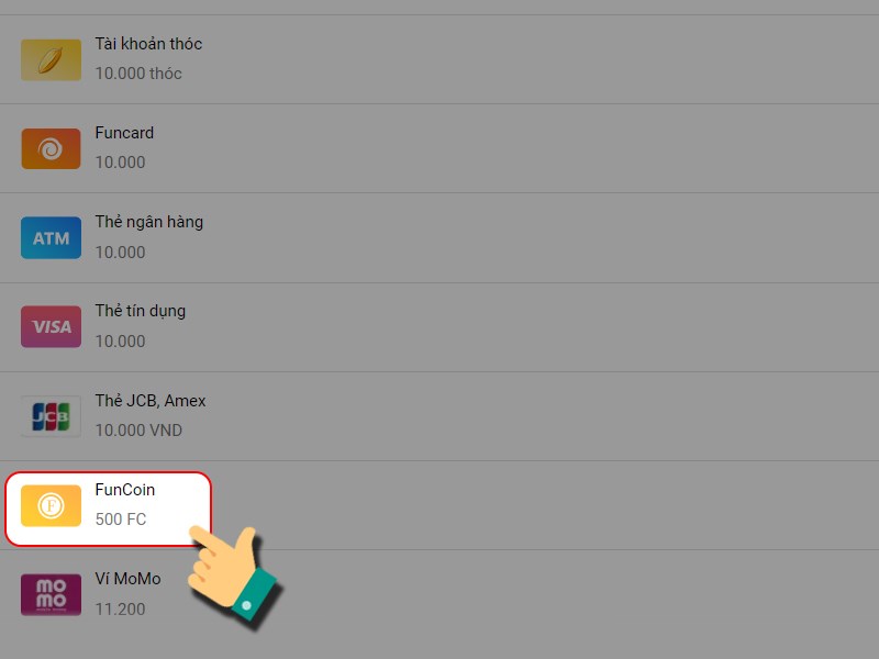 Nạp bằng Funcoin