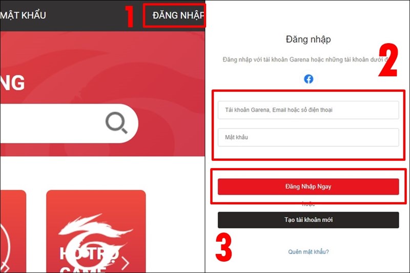 Đăng nhập vào trang hỗ trợ của Garena