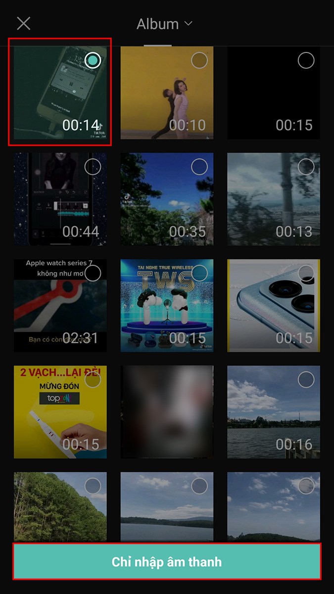 Chọn video chứa đoạn nhạc bạn th&iacute;ch > Chọn Chỉ nhập &acirc;m thanh