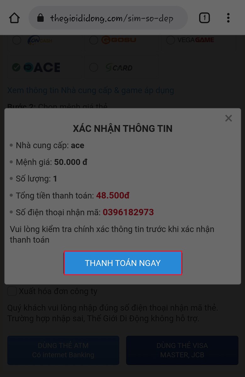 Xác nhận lại thông tin Xác nhận lại thông tin