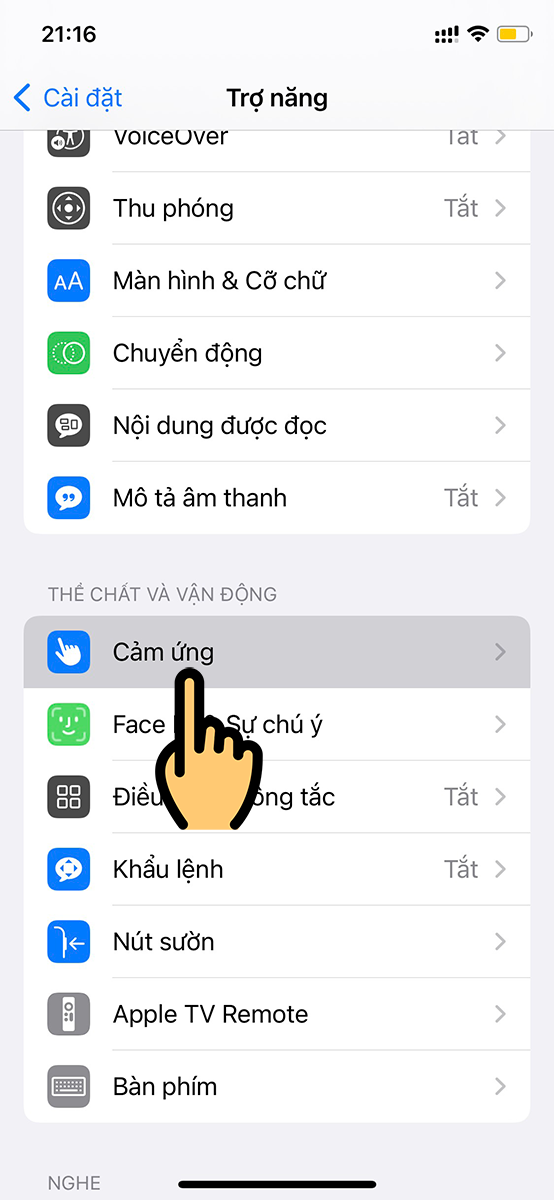 Chọn mục Cảm ứng Chọn mục Cảm ứng