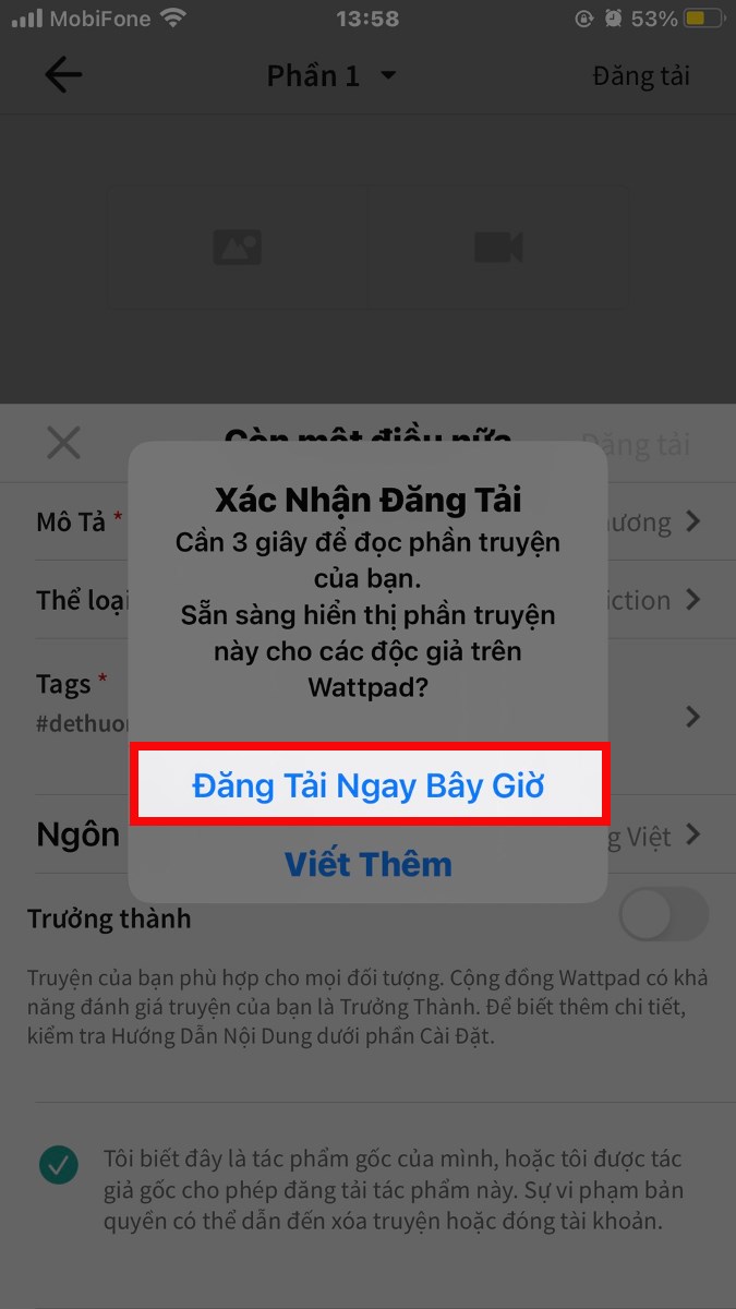 Nhấn vào biểu tượng hình cây viết và chọn mục Viết truyện mới