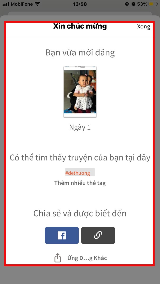 Thêm bìa truyện, Tiêu đề truyện, Mô tả câu truyện và nhấn Tiếp theo