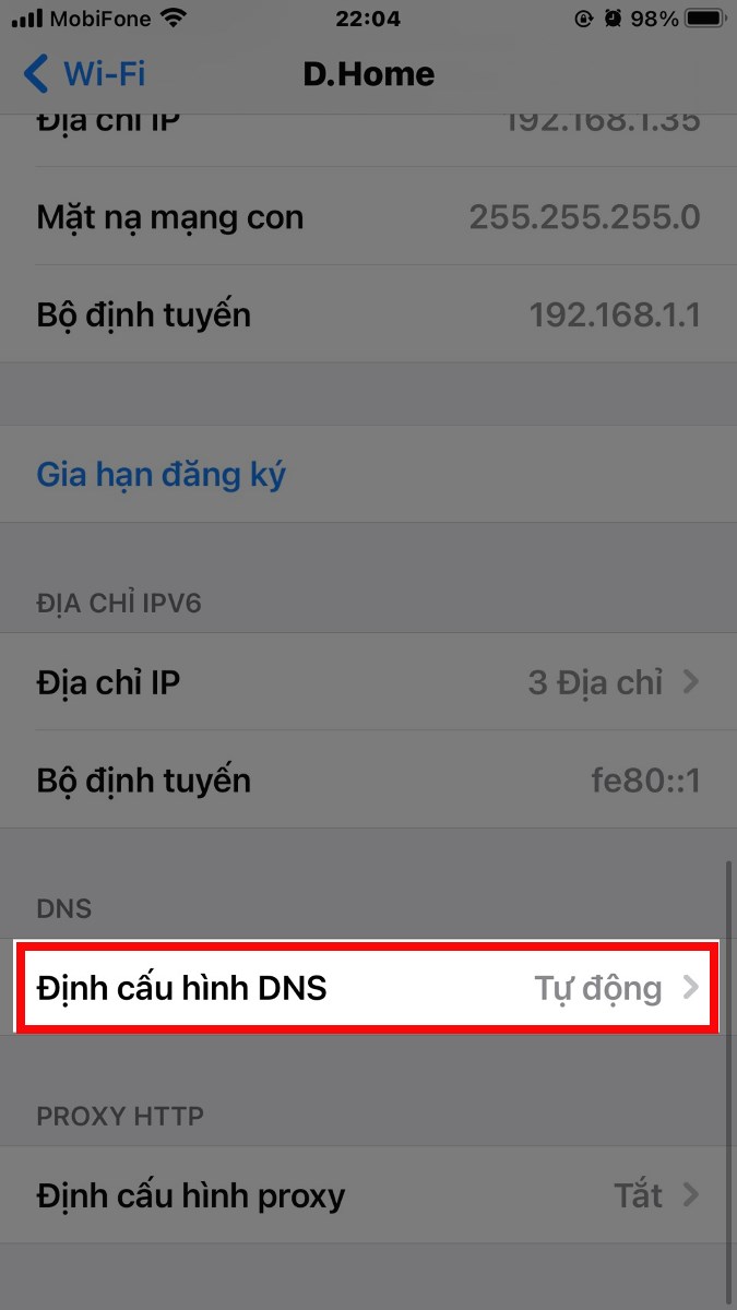 Chọn mục Định cấu hình DNS