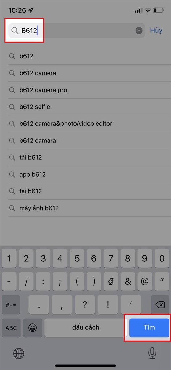 Nhập B612 v&agrave;o khung t&igrave;m kiếm > Chọn T&igrave;m