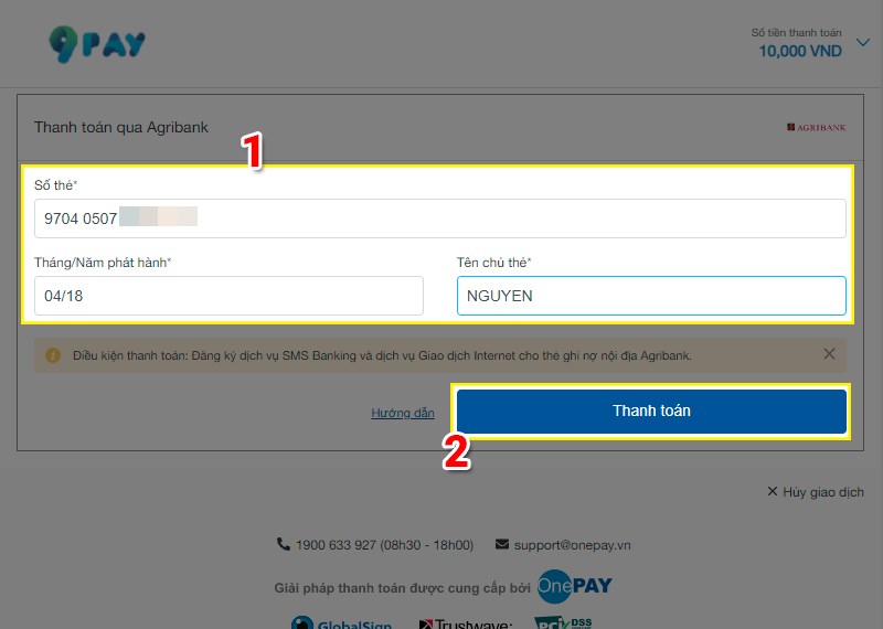 Điền th&ocirc;ng tin thanh to&aacute;n