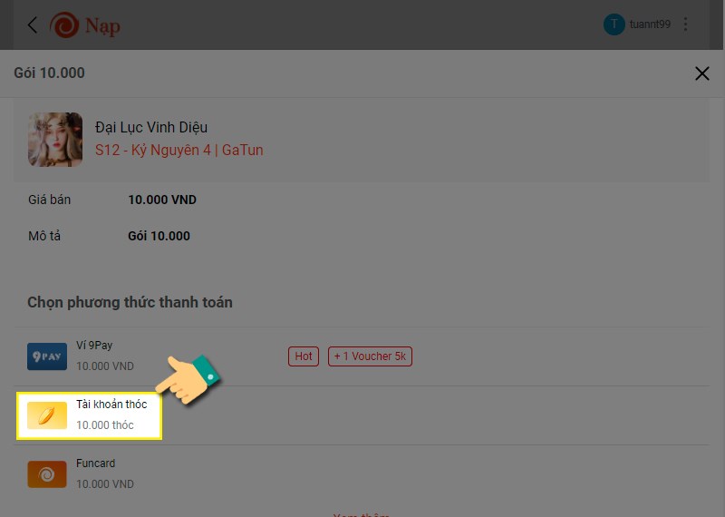 Chọn phương thức thanh to&aacute;n