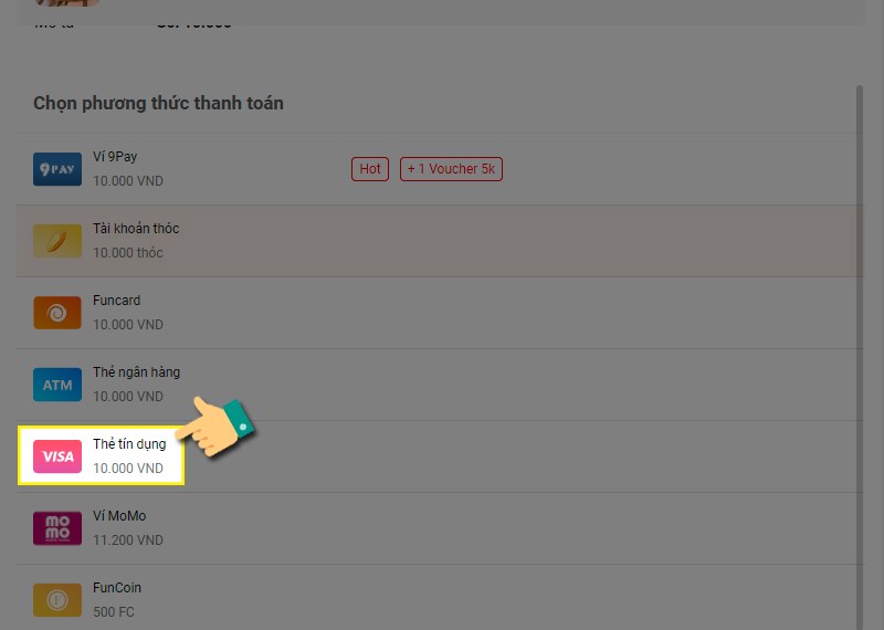 Chọn phương thức thanh to&aacute;n