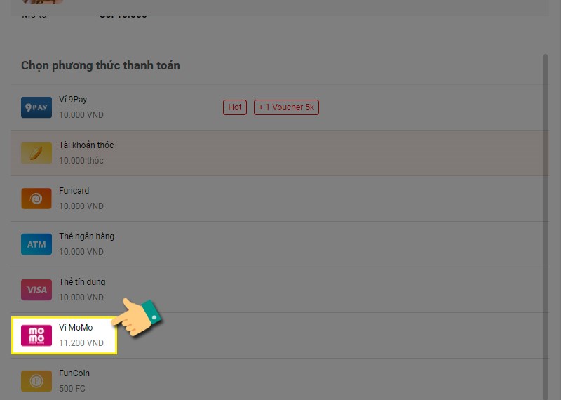 Chọn phương thức thanh to&aacute;n