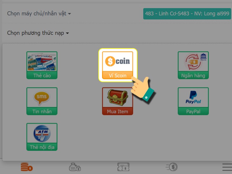 Nạp bằng ví Scoin