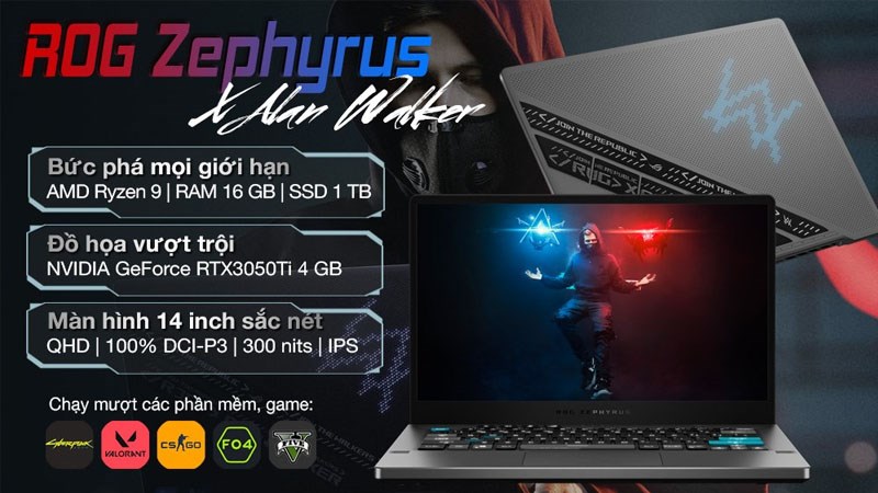Laptop Asus ROG Zephyrus G14 Alan Walker GA401QEC R9
