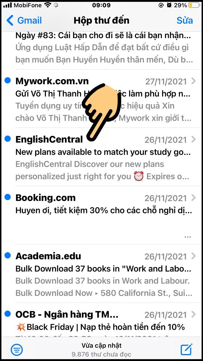 Nhấn chọn vào email có chứa sách điện tử (Ebook) muốn tải về Nhấn chọn vào email có chứa sách điện tử (Ebook) muốn tải về