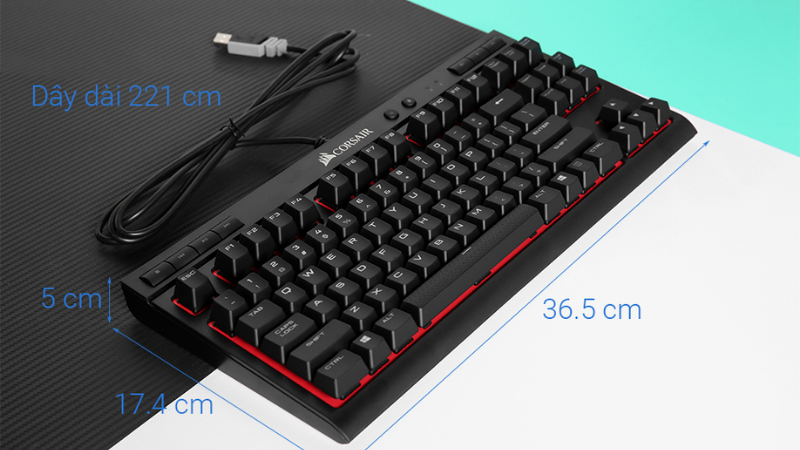 Bàn Phím Cơ Có Dây Gaming Corsair K63 Compact Mechanical Đen 