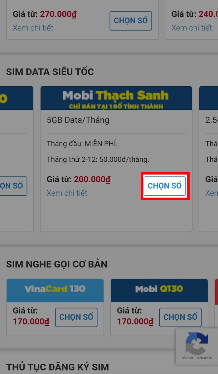 Nhấn Chọn số tại mục Mobi Thạch Sanh