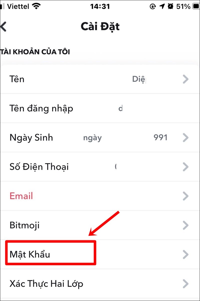 Chọn Mật khẩu