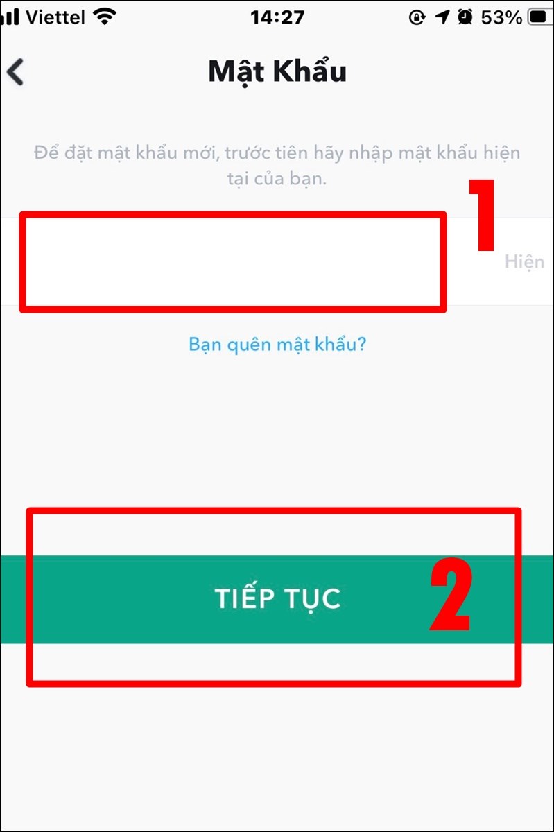 Nhập mật khẩu cũ của bạn v&agrave; nhấn Tiếp tục