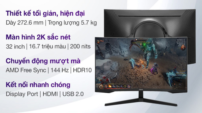 M&agrave;n h&igrave;nh m&aacute;y t&iacute;nh LCD Samsung Gaming LC32G55TQWEXXV với cấu h&igrave;nh khủng