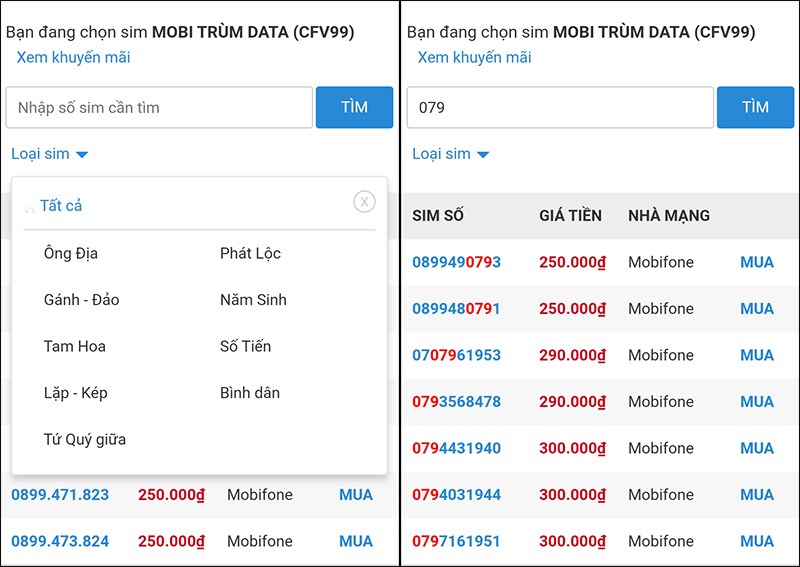 T&igrave;m sim số đẹp hoặc t&igrave;m theo đầu số y&ecirc;u th&iacute;ch