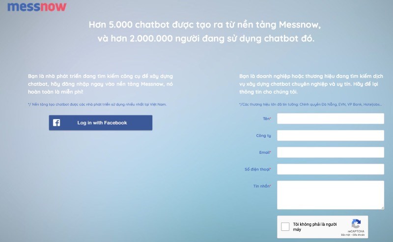 Đăng nhập vào nền tảng Messnow