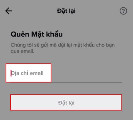 Nếu bạn chọn email, bạn chỉ cần nhập địa chỉ email > Chọn Đặt lại