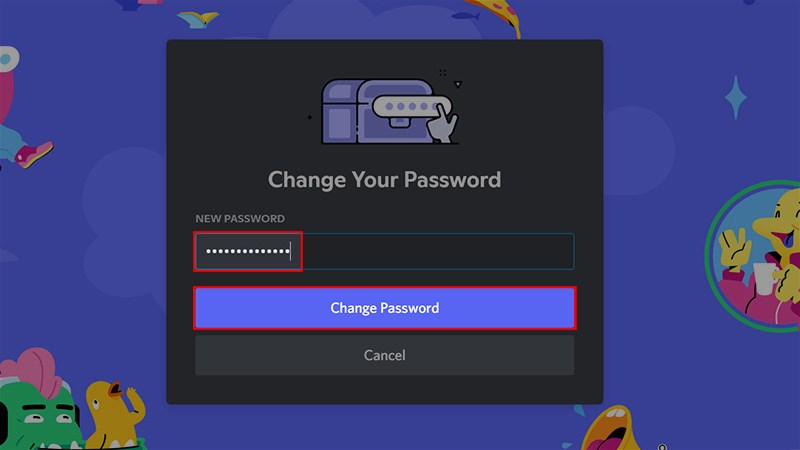 Điền mật khẩu mới cho t&agrave;i khoản Discord > Chọn Change Password