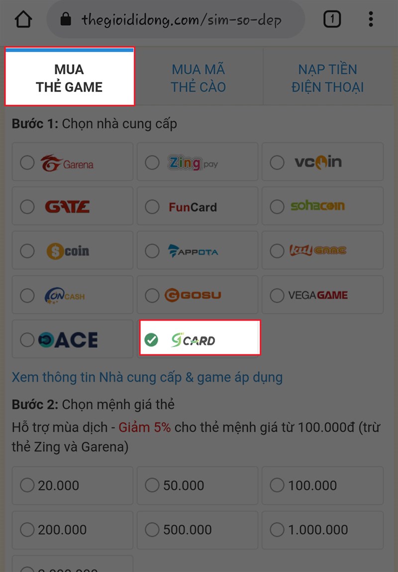 Chọn thẻ game 9 Card