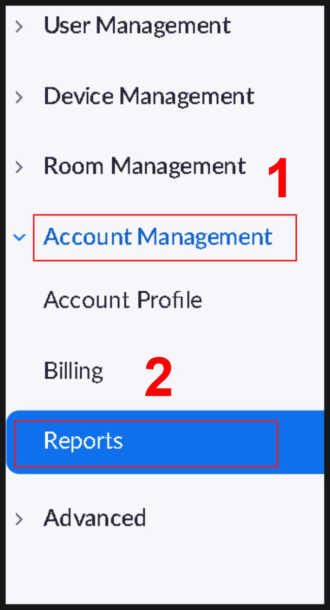 Nhấp vào Account Management sau đó nhấn Reports