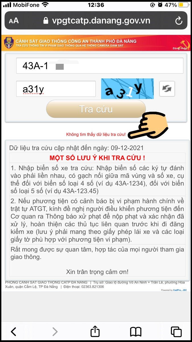 Hệ thống tra cứu vi phạm giao thông Đà Nẵng