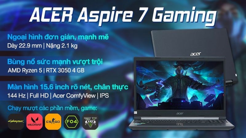  Laptop Acer Aspire 7 Gaming A715 43G R8GA R5 5625U