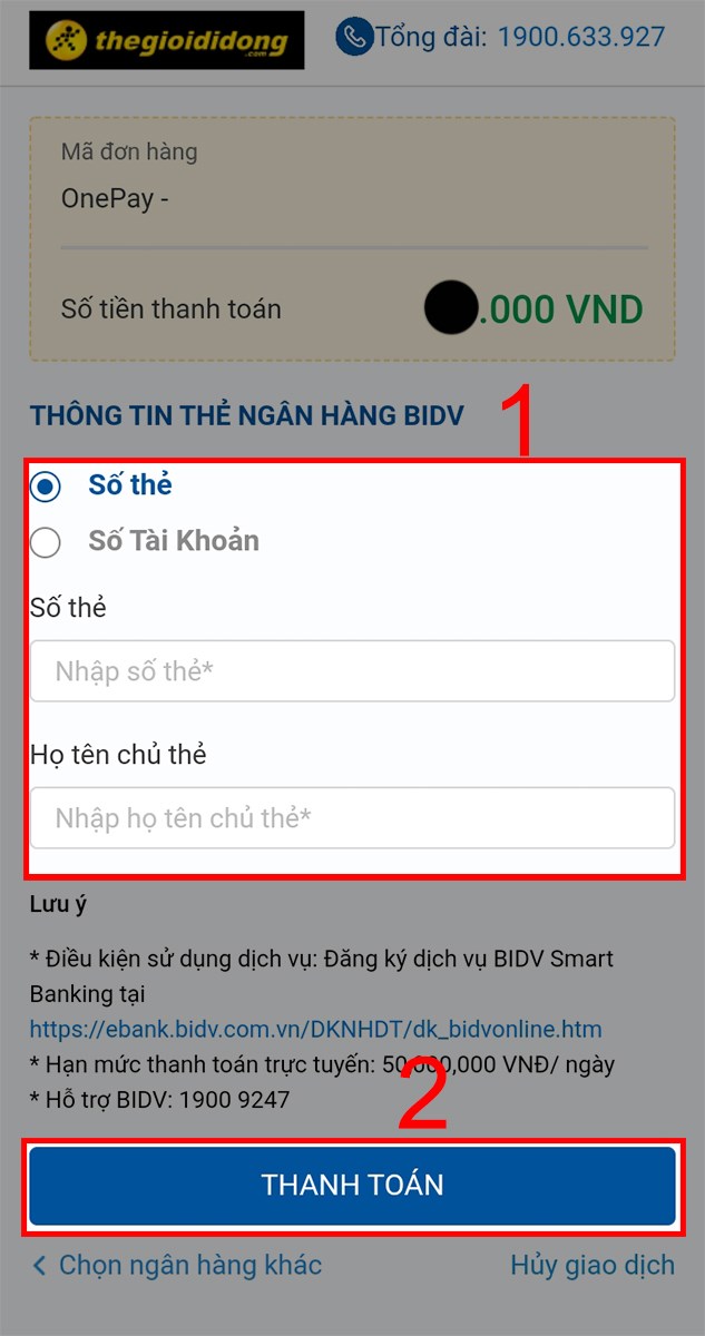 Điền thông tin và nhấn Thanh toán