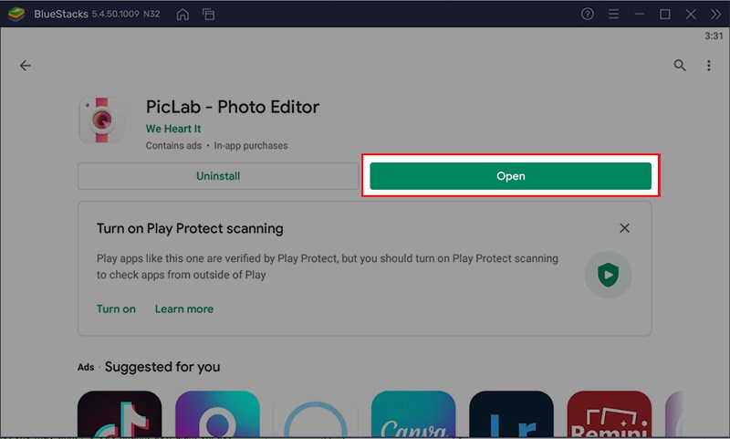 Sau khi c&agrave;i đặt xong PicLab cho m&aacute;y t&iacute;nh > Chọn Open