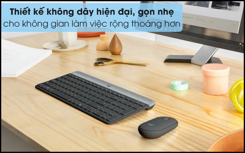  Bộ B&agrave;n Ph&iacute;m Chuột Kh&ocirc;ng D&acirc;y Logitech MK470 Đen mang thiết kế mỏng nhẹ, tinh tế