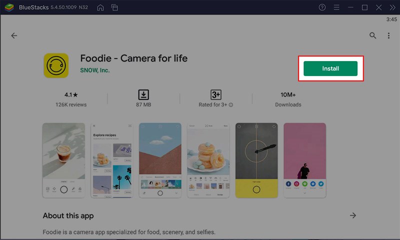 Chọn ứng dụng Foodie > Nhấn Install