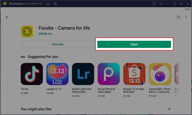 Sau khi c&agrave;i đặt xong Foodie cho m&aacute;y t&iacute;nh > Chọn Open